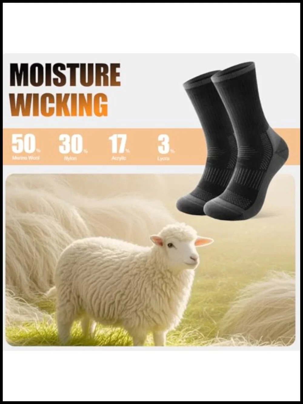 Merino Wool Hiking Socks, Lightweight Breathable Cushioned, Anti-Blister for